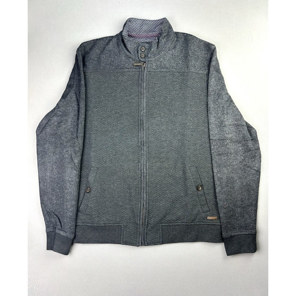 Ted Baker Men's S‎ Full Zip Sweater Jacket Dark Grey Heather Wool Blend